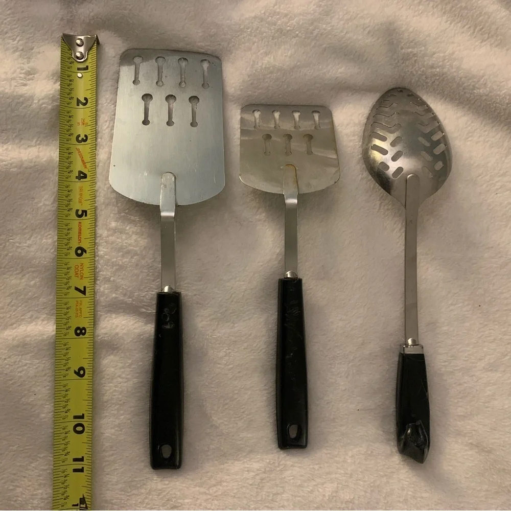 Vtg Ecko Lot of 3 Spatula Turner Keyhole Slot Utensils Black Handle Made in USA